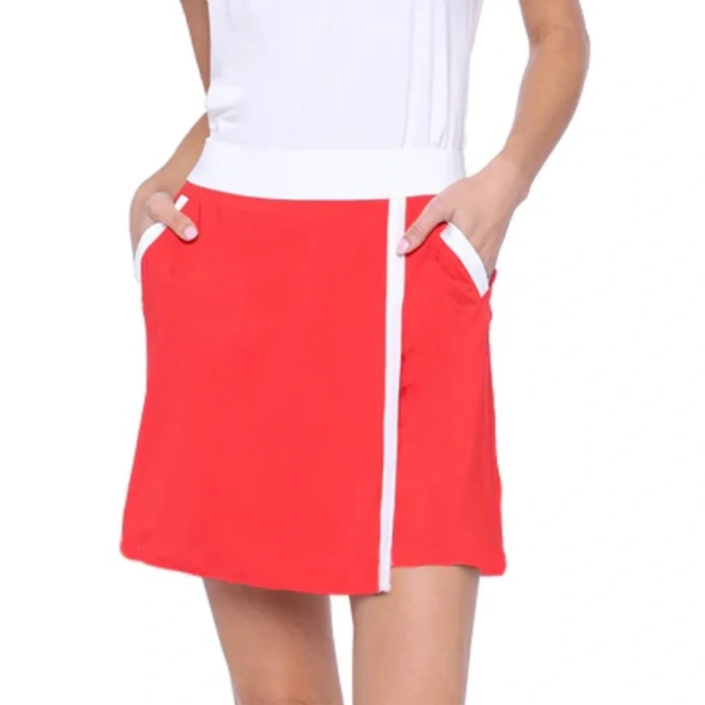 NWT Belyn Key Farrah Wrap Golf‎ Skort In Poppy Red/White Small Tennis Activewear